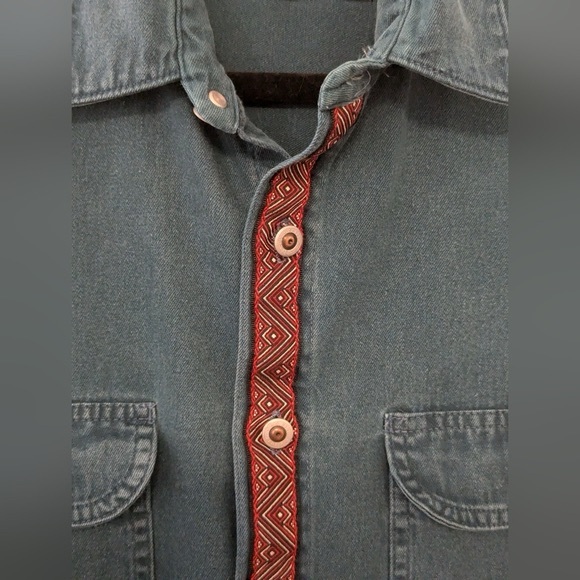 RGB Browns Trade Mark Vintage Teal Denim & Aztec Print Button Up - Picture 2 of 12